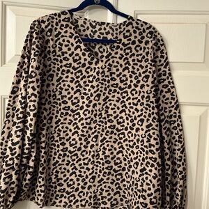 SHEIN Leopard Print Blouse - Black and Tan